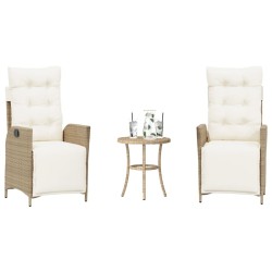 Ensemble de bistro 3 pcs avec coussins beige résine tressée 556652556652