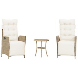 Ensemble de bistro 3 pcs avec coussins beige résine tressée 556652556652