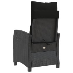 Chaise inclinable de jardin avec coussins noir résine tressée 556661556661