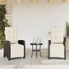 Ensemble de bistro 3 pcs avec coussins noir résine tressée 556662556662