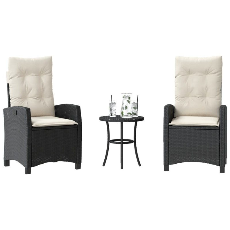 Ensemble de bistro 3 pcs avec coussins noir résine tressée 556664556664