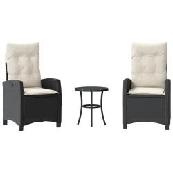 Ensemble de bistro 3 pcs avec coussins noir résine tressée 556664556664