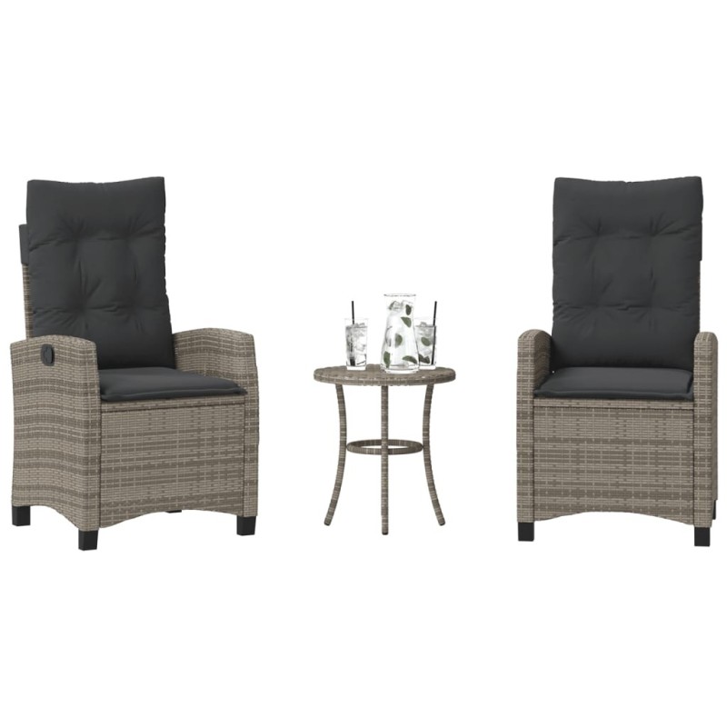 Ensemble de bistro 3 pcs avec coussins gris résine tressée 556666556666