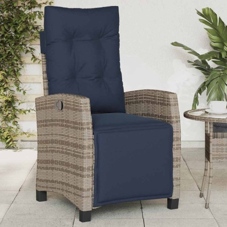 Chaise inclinable de jardin et repose-pied gris résine tressée 556671556671