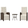 Ensemble de bistro 3 pcs avec coussins marron résine tressée 556674556674