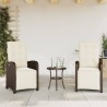 Ensemble de bistro 3 pcs avec coussins marron résine tressée 556674556674