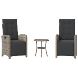Ensemble de bistro 3 pcs avec coussins gris résine tressée 556676556676