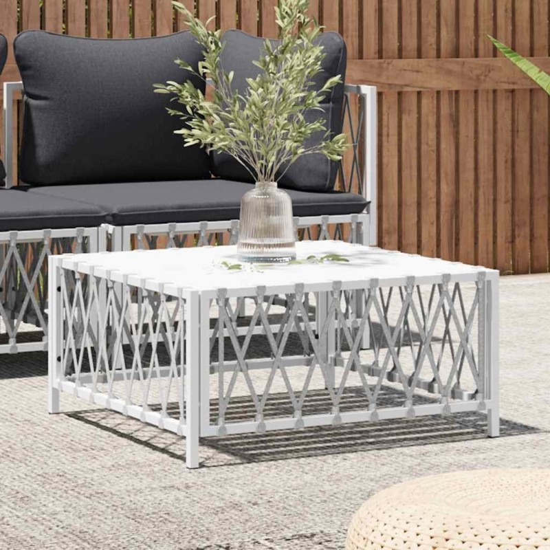 Table de jardin blanc 70x70x34 cm tissu tissé 556730556730