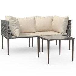 Salon de jardin 3 pcs avec coussins Gris Résine tressée 556734556734