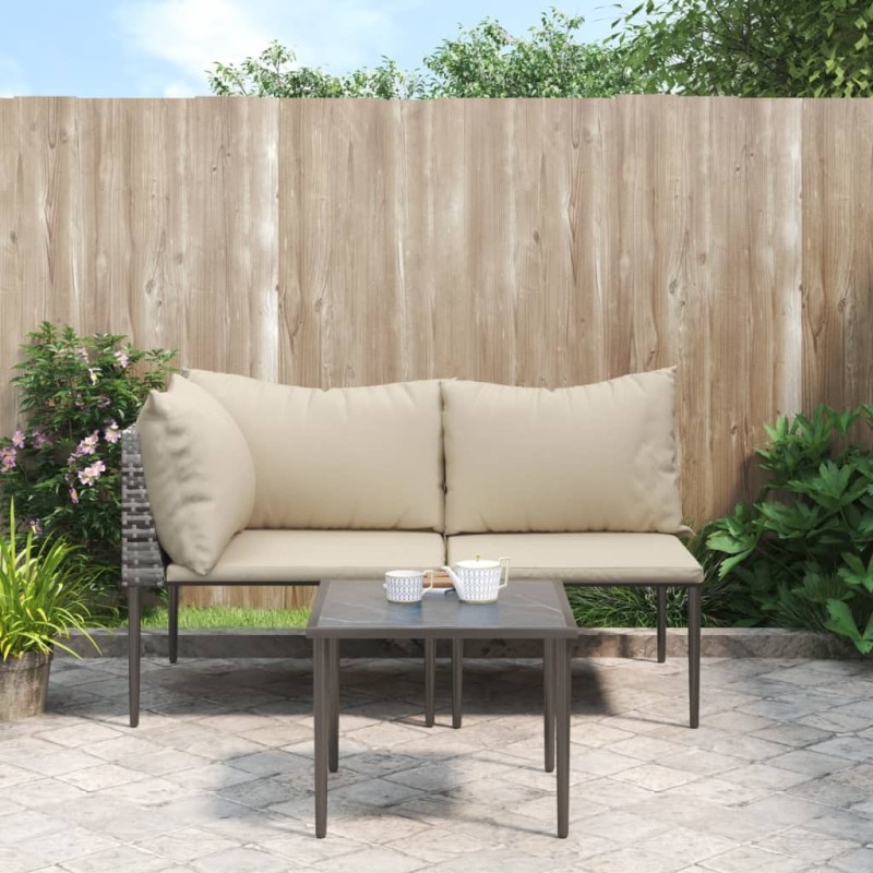 Salon de jardin 3 pcs avec coussins Gris Résine tressée 556735556735