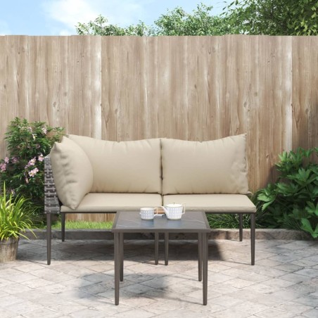 Salon de jardin 3 pcs avec coussins Gris Résine tressée 556735556735