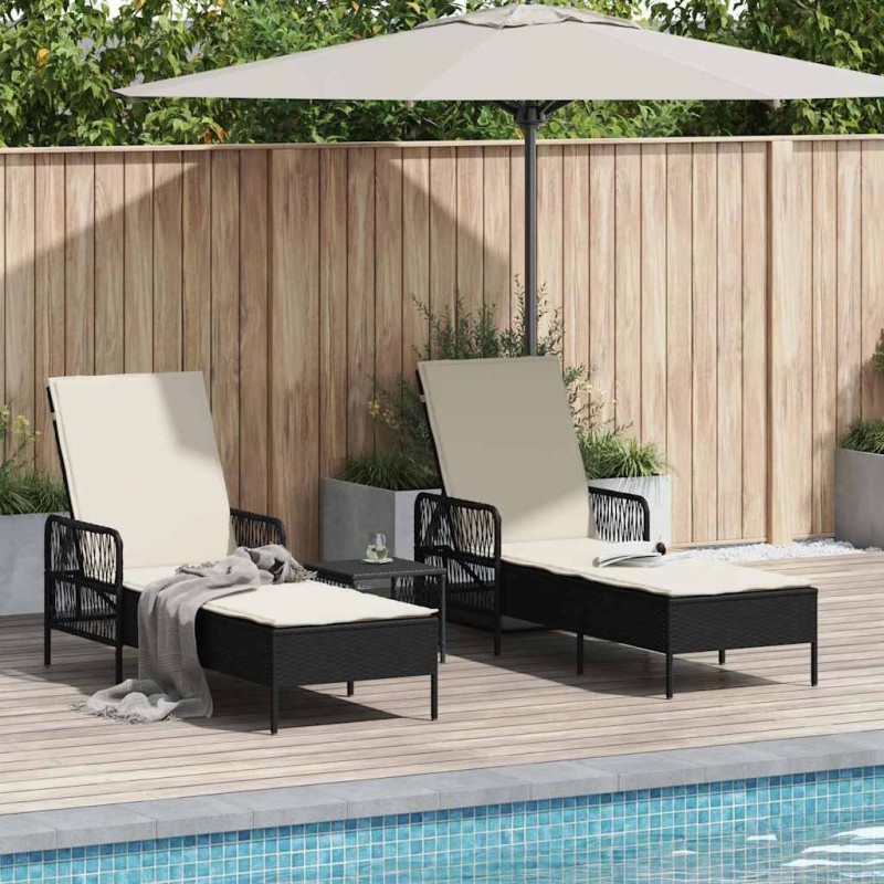 Transat 3 pcs Noir et blanc crème 55 x 200 x 92 cm polyrotin 556749556749