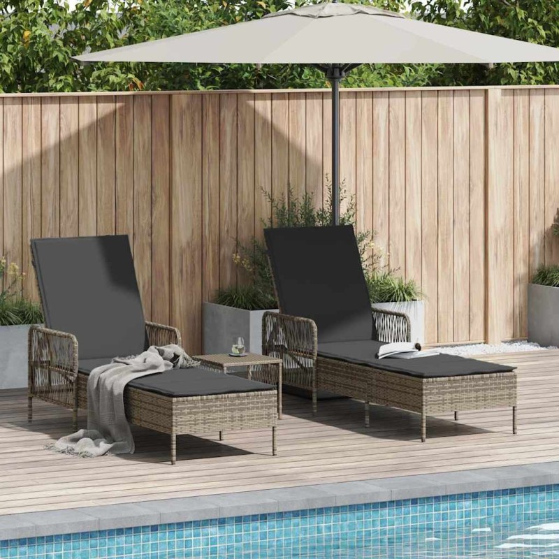 Transat 3 pcs Gris et Gris foncé 55 x 200 x 92 cm polyrotin 556750556750