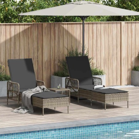 Transat 3 pcs Gris et Gris foncé 55 x 200 x 92 cm polyrotin 556750556750