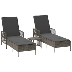 Transat 3 pcs Gris et Gris foncé 55 x 200 x 92 cm polyrotin 556750556750