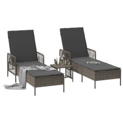 Transat 3 pcs Gris et Gris foncé 55 x 200 x 92 cm polyrotin 556750556750