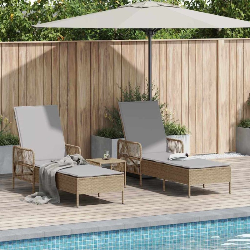 Transat 3 pcs Beige et Gris clair 200 x 55 x 92 cm polyrotin 556751556751