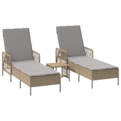 Transat 3 pcs Beige et Gris clair 200 x 55 x 92 cm polyrotin 556751556751
