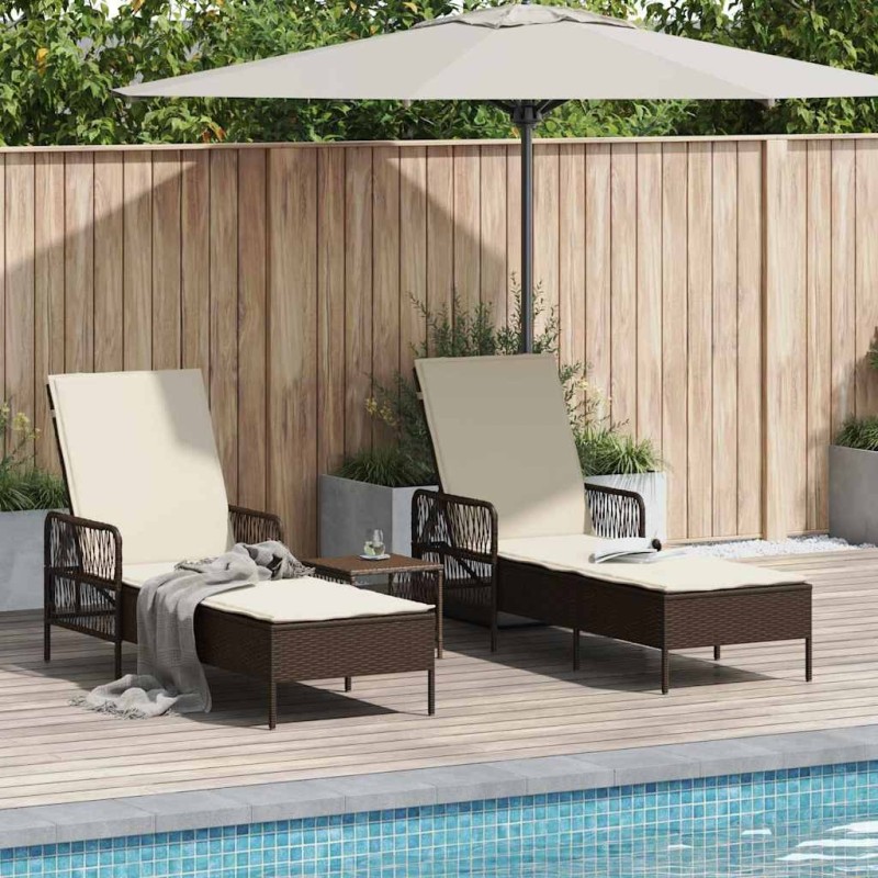 Transat 3 pcs Marron et crème blanche 200 x 55 x 92 cm 556752556752