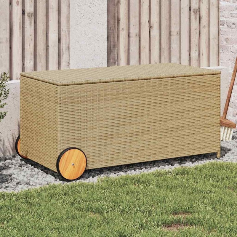 Boîte de rangement de jardin et roues mélange beige 190L rotin 556754556754