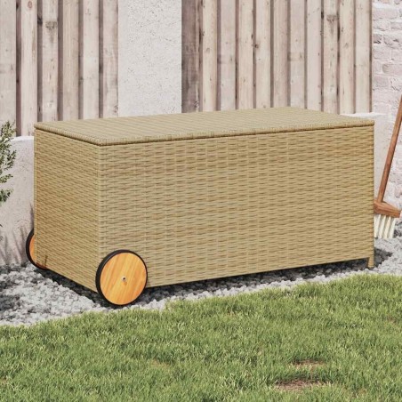 Boîte de rangement de jardin et roues mélange beige 190L rotin 556754556754