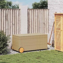 Boîte de rangement de jardin et roues mélange beige 190L rotin 556754556754