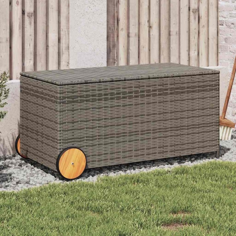 Boîte de rangement de jardin et roues gris 190L résine tressée 556762556762
