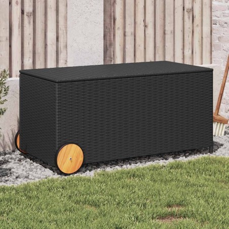 Boîte de rangement de jardin et roues noir 190L résine tressée 556766556766