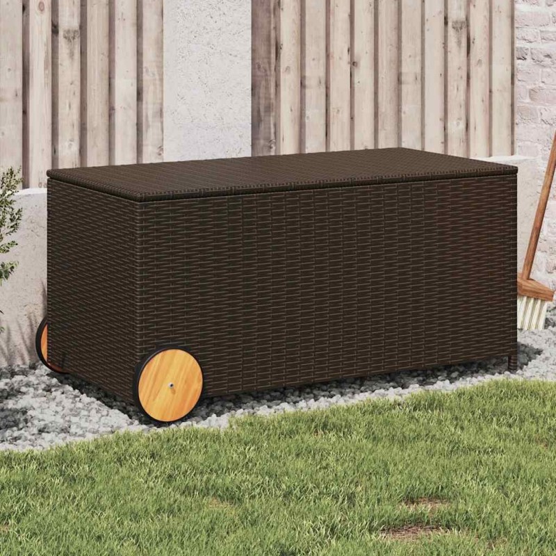 Boîte de rangement de jardin et roues marron 190L poly rotin 556767556767