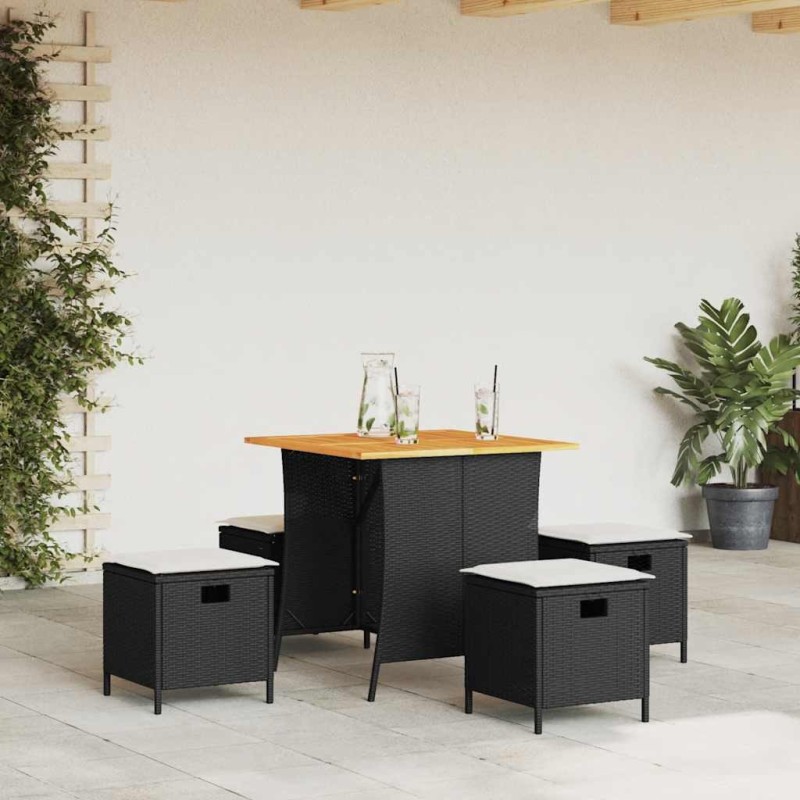Ensemble à manger de jardin coussins 5pcs noir résine tressée 556769556769