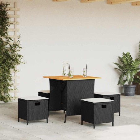 Ensemble à manger de jardin coussins 5pcs noir résine tressée 556769556769