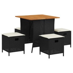 Ensemble à manger de jardin coussins 5pcs noir résine tressée 556769556769