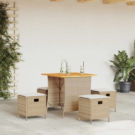 Ensemble à manger de jardin avec coussins 5pcs Beige poly rotin 556786556786