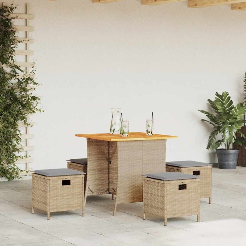 Ensemble à manger de jardin avec coussins 5pcs Beige poly rotin 556787556787