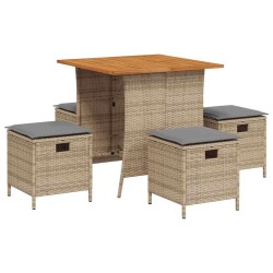 Ensemble à manger de jardin avec coussins 5pcs Beige poly rotin 556787556787