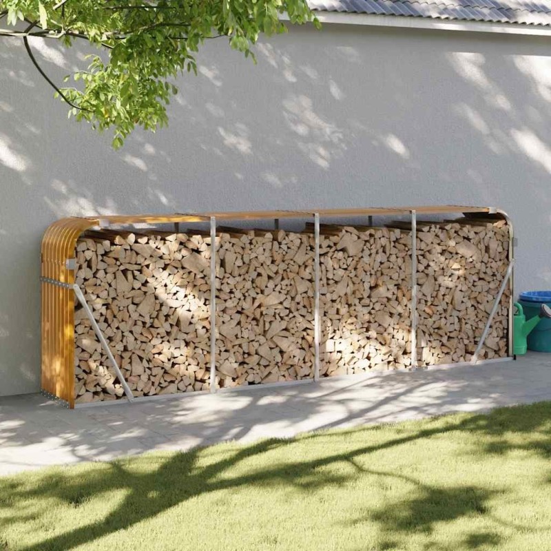 Porte-bûches aspect bois 300x45x100 cm acier galvanisé 556794556794