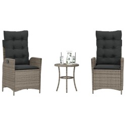 Ensemble de bistro 3 pcs avec coussins gris résine tressée 556944556944