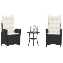 Ensemble de bistro 3 pcs avec coussins noir résine tressée 556947556947