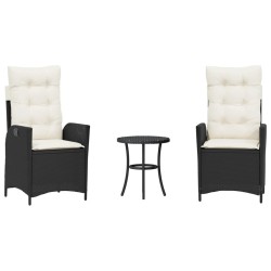 Ensemble de bistro 3 pcs avec coussins noir résine tressée 556947556947