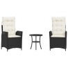 Ensemble de bistro 3 pcs avec coussins noir résine tressée 556947556947