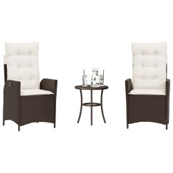 Ensemble de bistro 3 pcs avec coussins marron résine tressée 556948556948