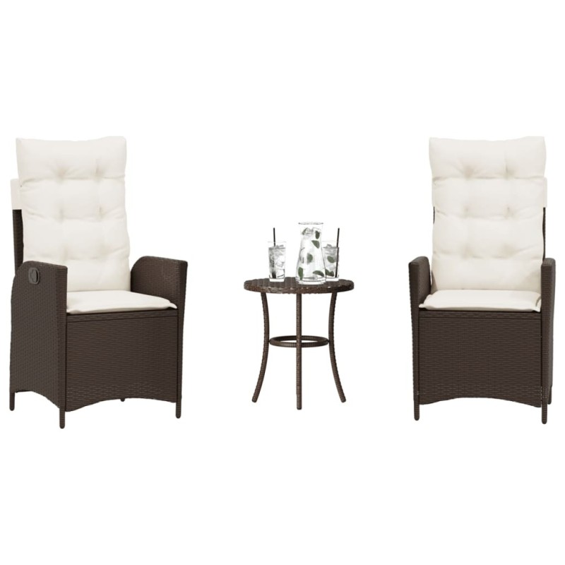 Ensemble de bistro 3 pcs avec coussins marron résine tressée 556948556948