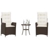 Ensemble de bistro 3 pcs avec coussins marron résine tressée 556948556948
