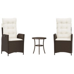 Ensemble de bistro 3 pcs avec coussins marron résine tressée 556948556948