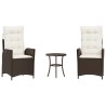 Ensemble de bistro 3 pcs avec coussins marron résine tressée 556948556948