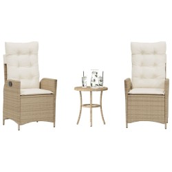 Ensemble de bistro 3 pcs avec coussins beige résine tressée 556949556949