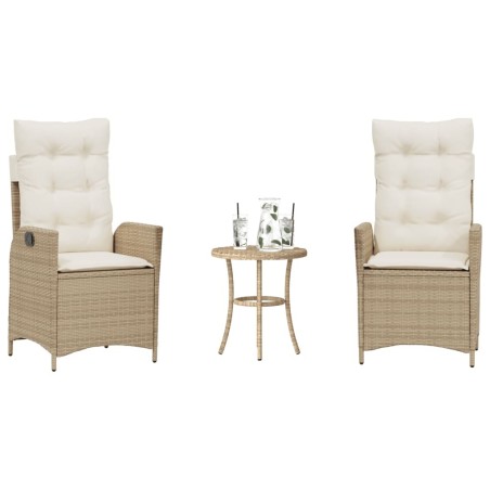 Ensemble de bistro 3 pcs avec coussins beige résine tressée 556949556949
