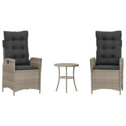 Ensemble de bistro 3 pcs et coussins gris clair résine tressée 556951556951