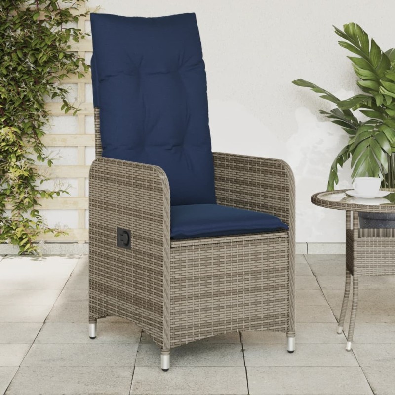 Chaise de jardin inclinable avec coussins en résine tressée grise 557047557047