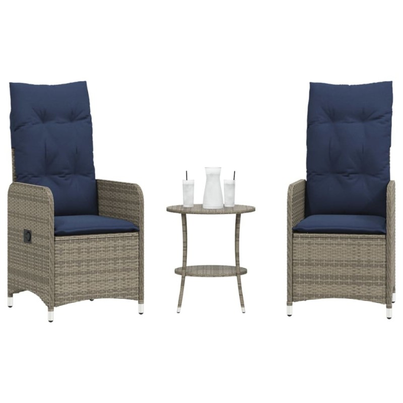 Lot de 2 chaises de jardin inclinables avec Table en résine tressée grise 557048557048
